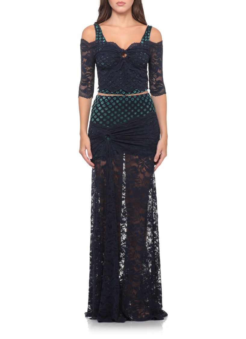 Rabanne Emerald Green Double-Layer Lace Top