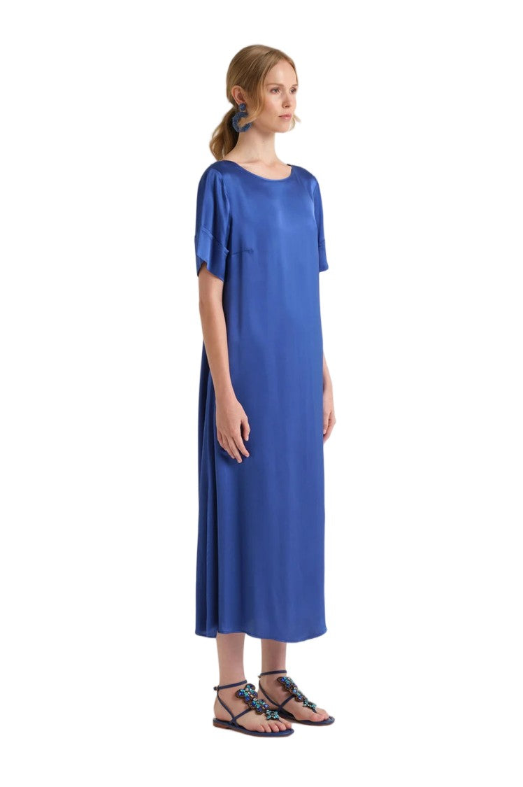 Maliparmi Shiny Cady Zigzag V-Neck Flowing Dress
