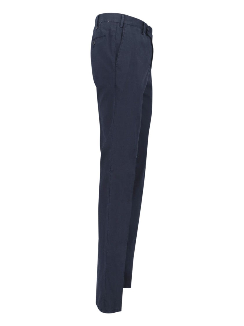 Pt Torino Navy Blue Mid-Rise Straight-Leg Cotton-Blend Formal Pants