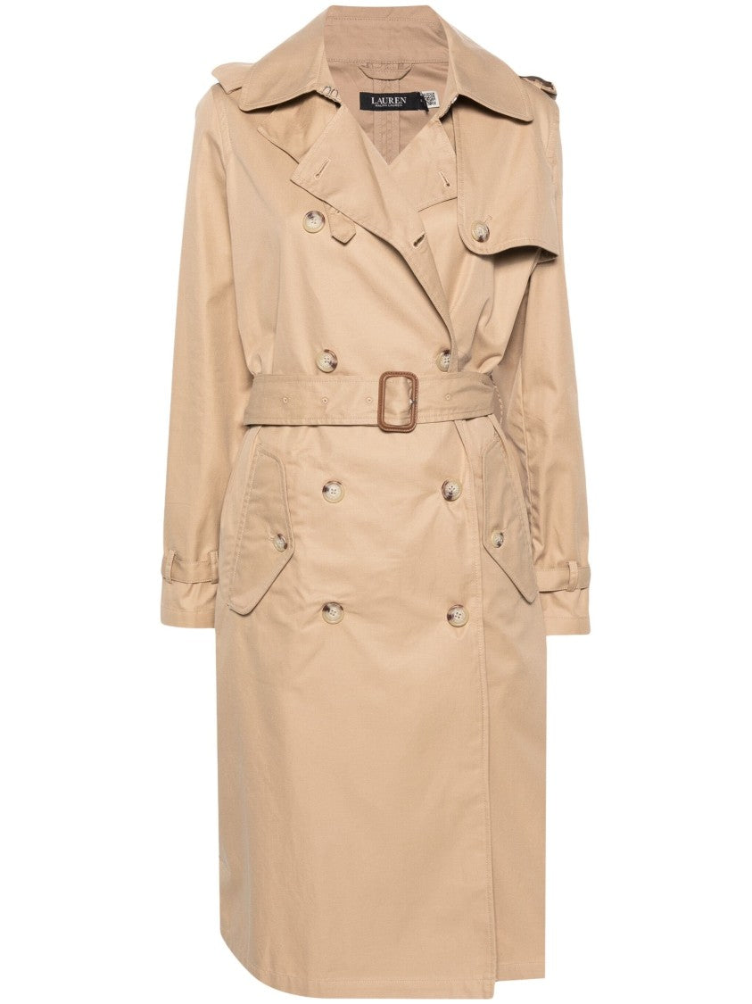Lauren Ralph Lauren Beige Double-Breasted Trench Coat With Belted Waist