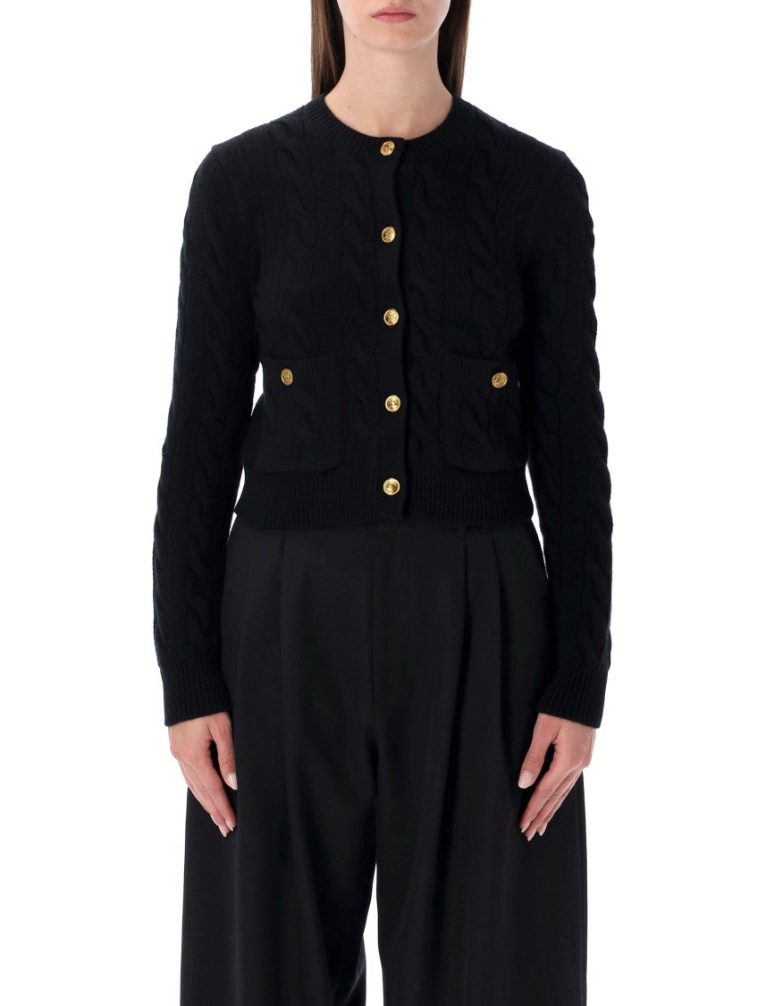 Polo Ralph Lauren Short Black Cardigan With Cable Knit And Brass Details