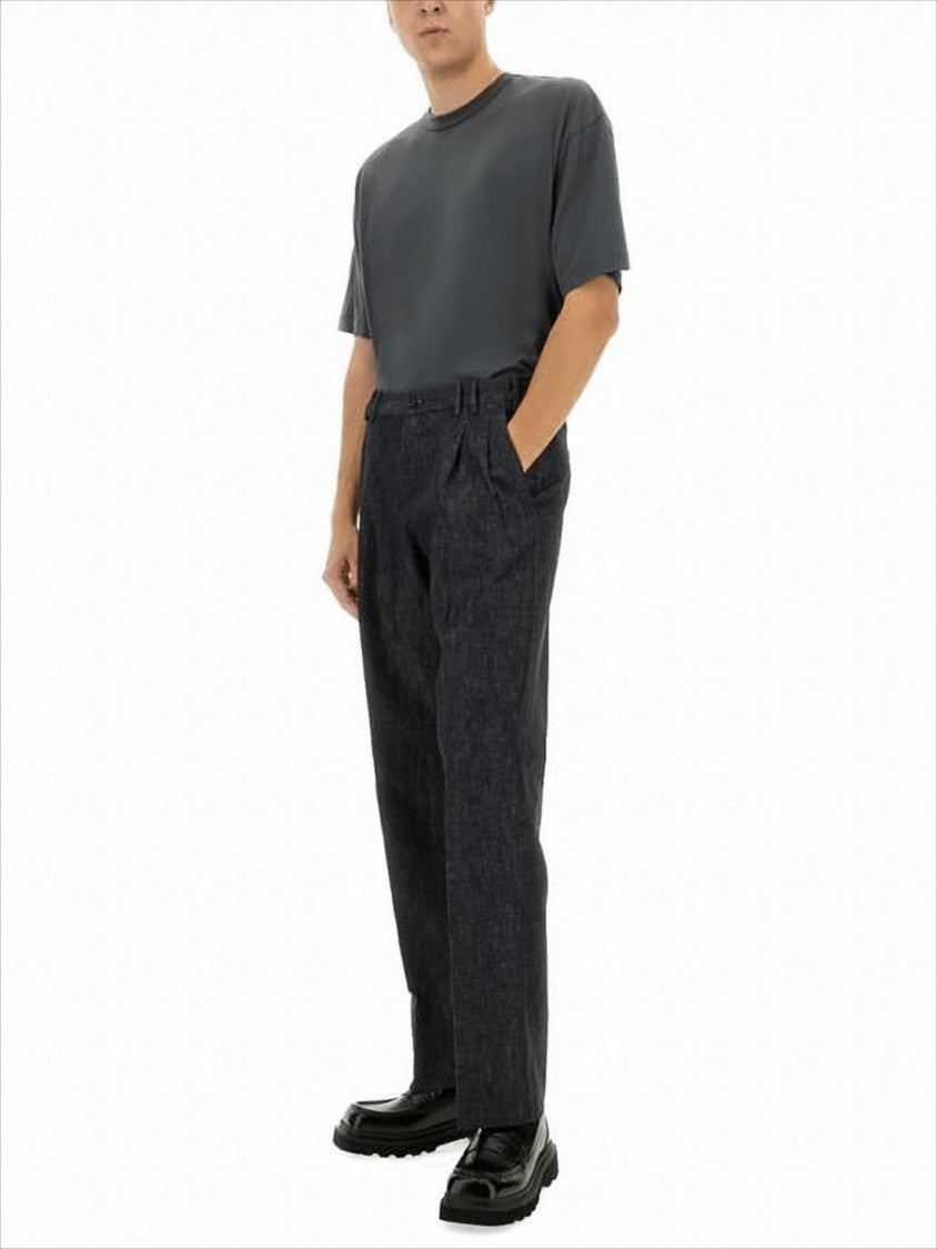 Pt Torino Tailored Black Straight Pants With Subtle Heathered Texture