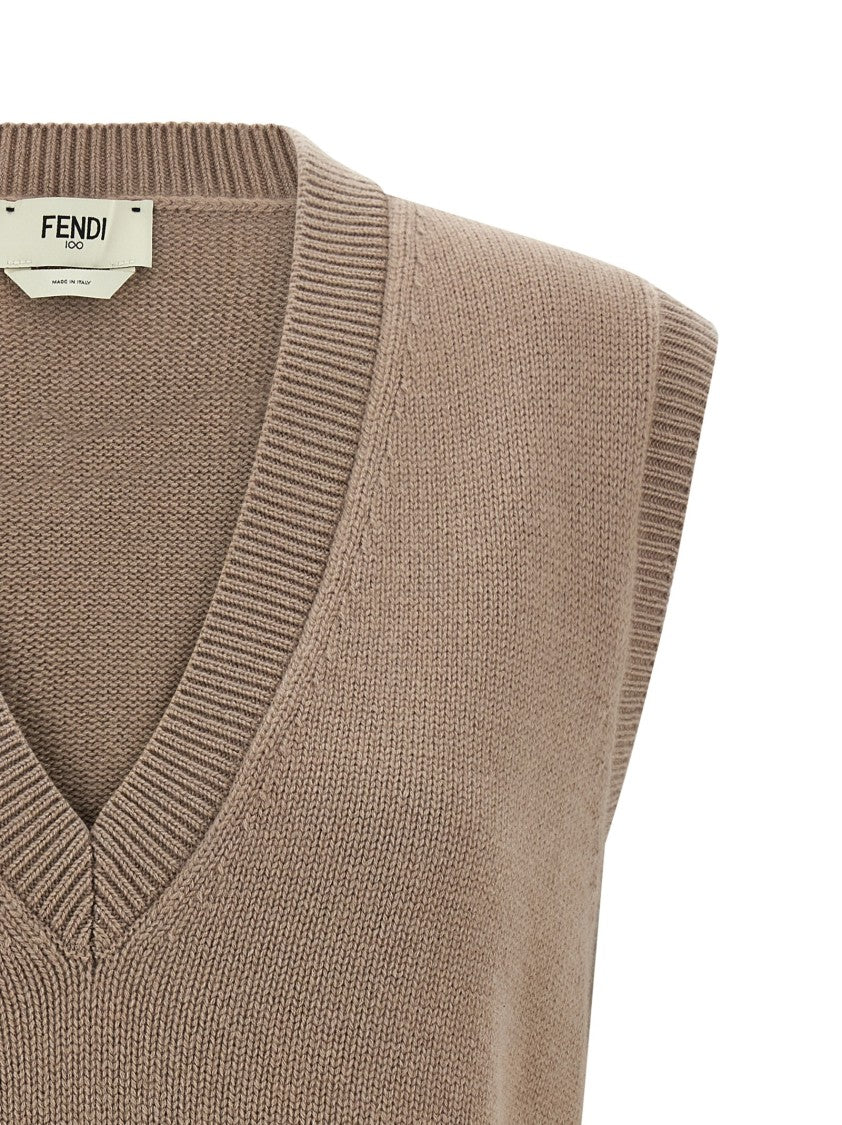 Fendi Cashmere Vest With V-Neck And Ribbed Trims