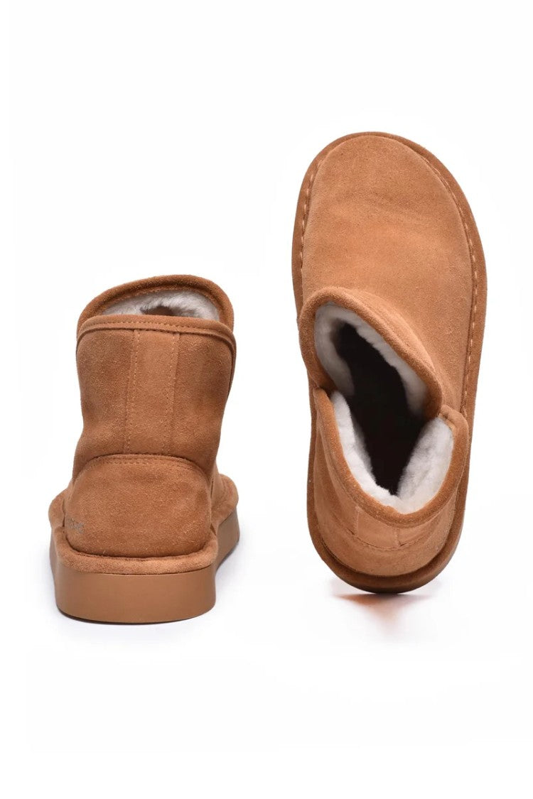 Panchic Suede Ankle Boot With Plush - Beige