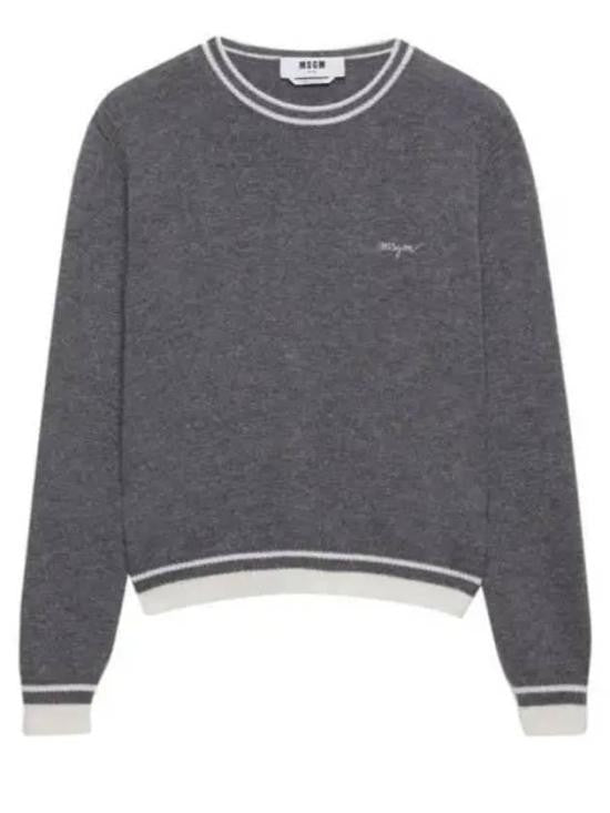 Msgm Cropped Knit Sweater With Round Neckline And Emblem