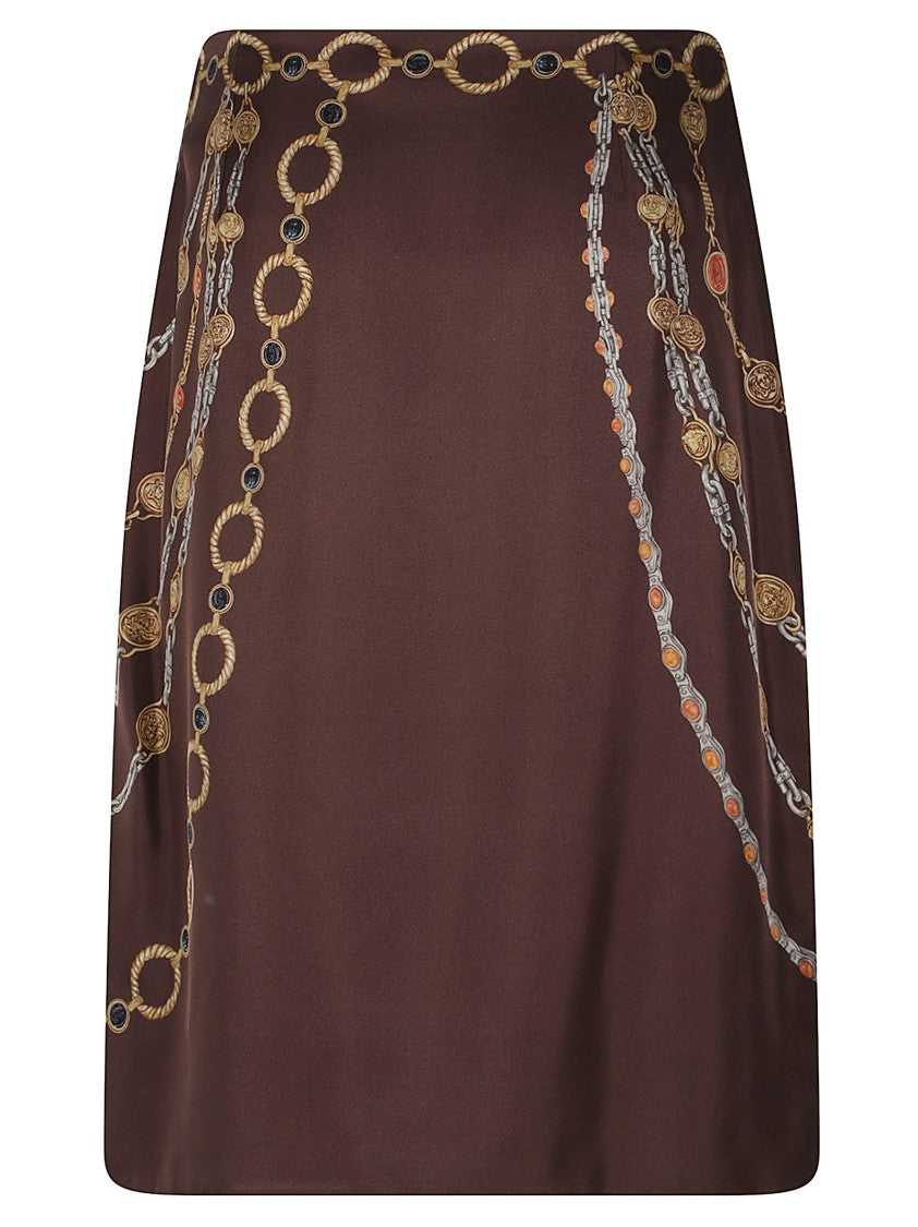Versace Intricate Chain And Medallion Print Brown Skirt