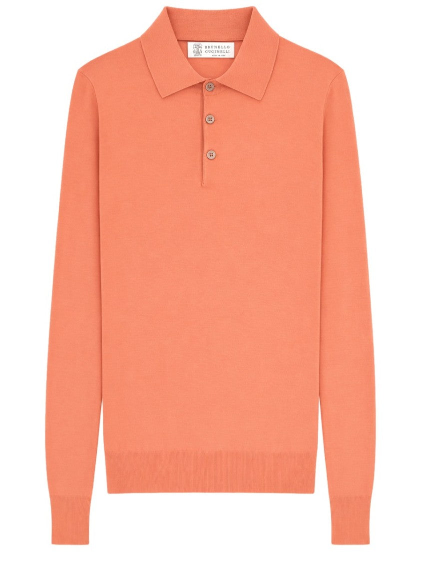 Brunello Cucinelli Long-Sleeve Knit Cotton Polo Shirt