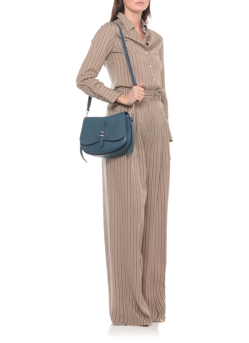 Coccinelle Structured Blue Leather Shoulder Bag With Adjustable Strap