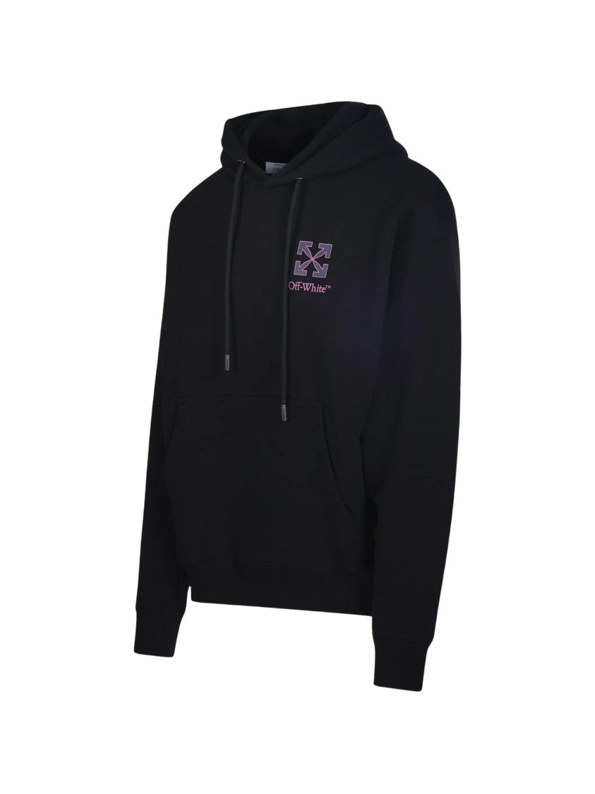 Off-White Minimalist Black Hoodie With Adjustable Drawstring And Subtle Logo