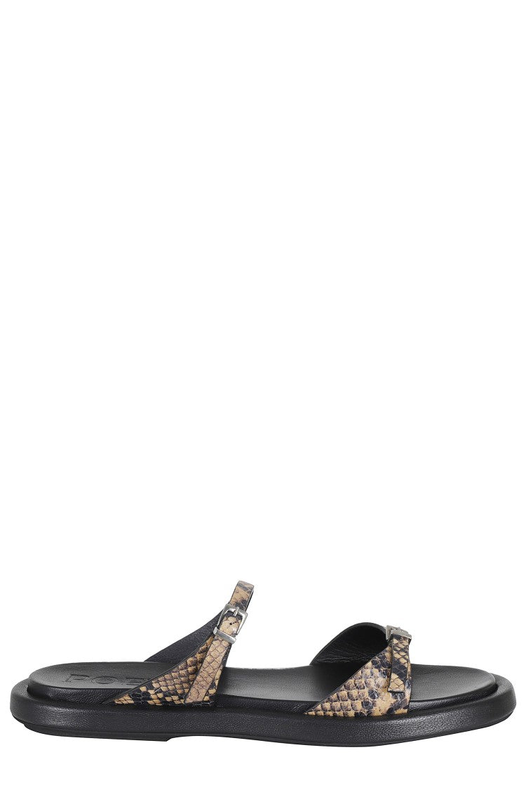 Poeve Beige Laila Double-Strap Python Goat-Leather Mules