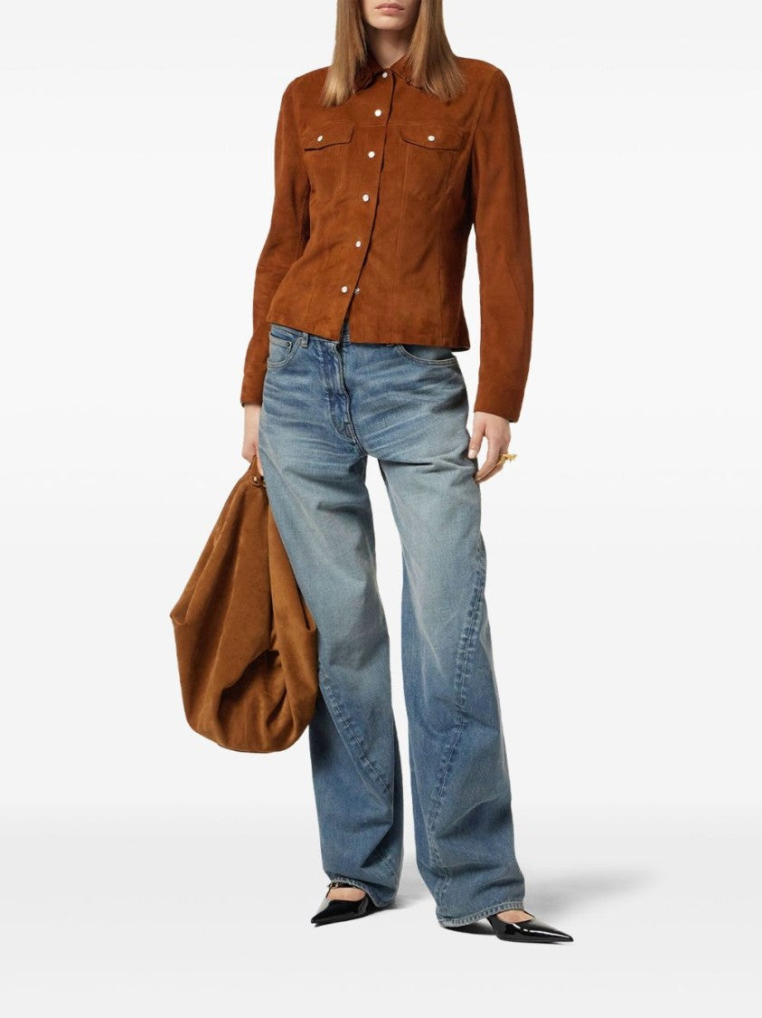 Versace Blue Five Pocket Logo Patch Jeans