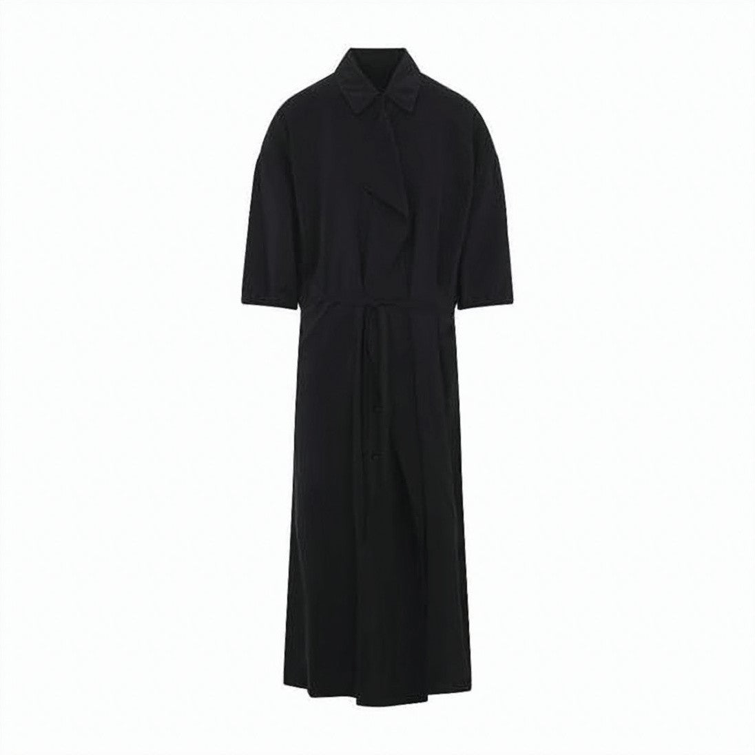 Lemaire Asymmetrical Black Shirt Dress In Dry Silk