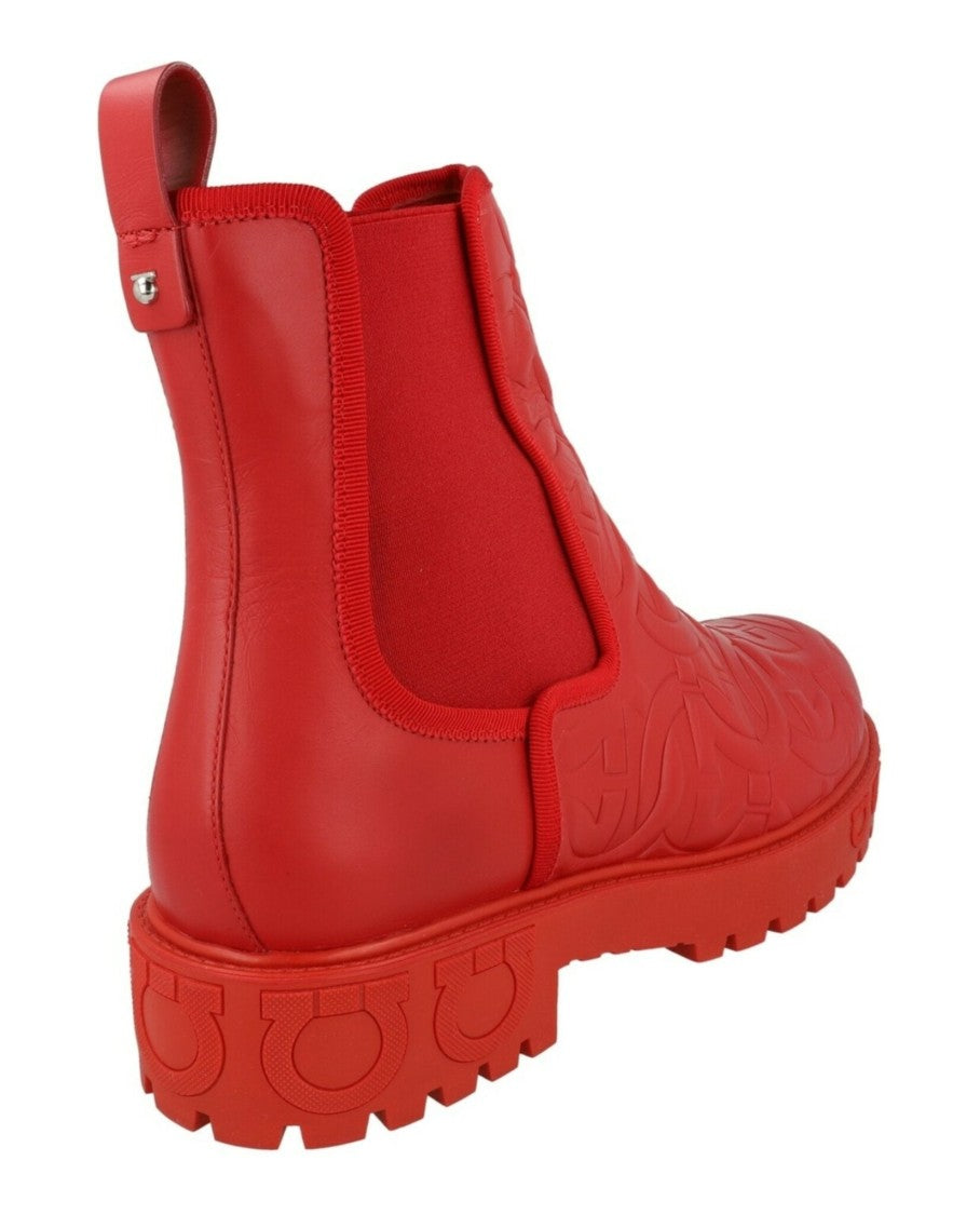 Ferragamo Ankle-Length Chelsea Boots With Embossed Finish And Block Heel