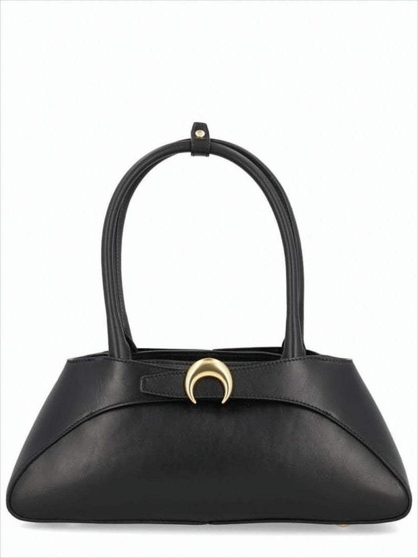 Marine Serre Crescent-Shaped Black Cowhide Leather Crossbody Bag