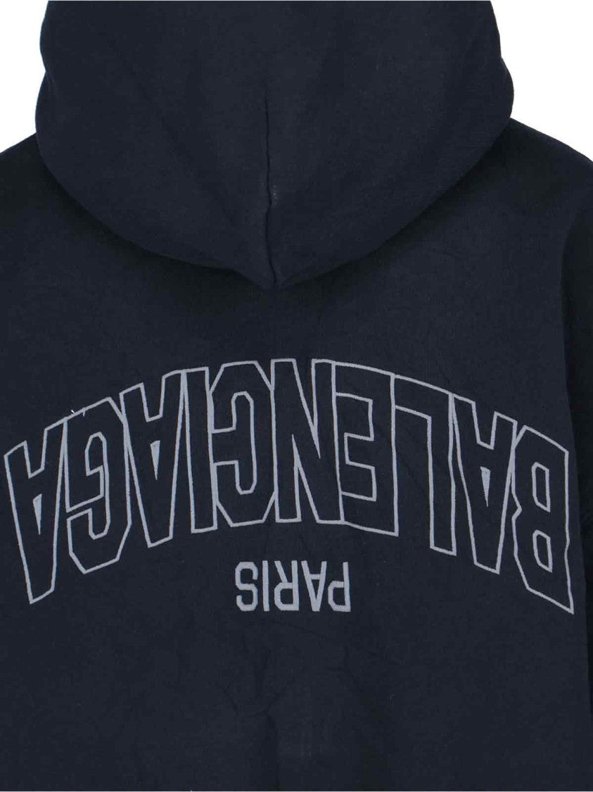 Balenciaga Flipped Uni Black Zip Hoodie With Back Logo