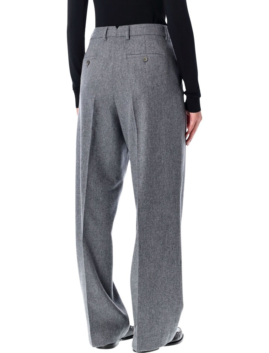 Ami Paris Heathered Grey Wool Wide-Leg Trousers With High Waist