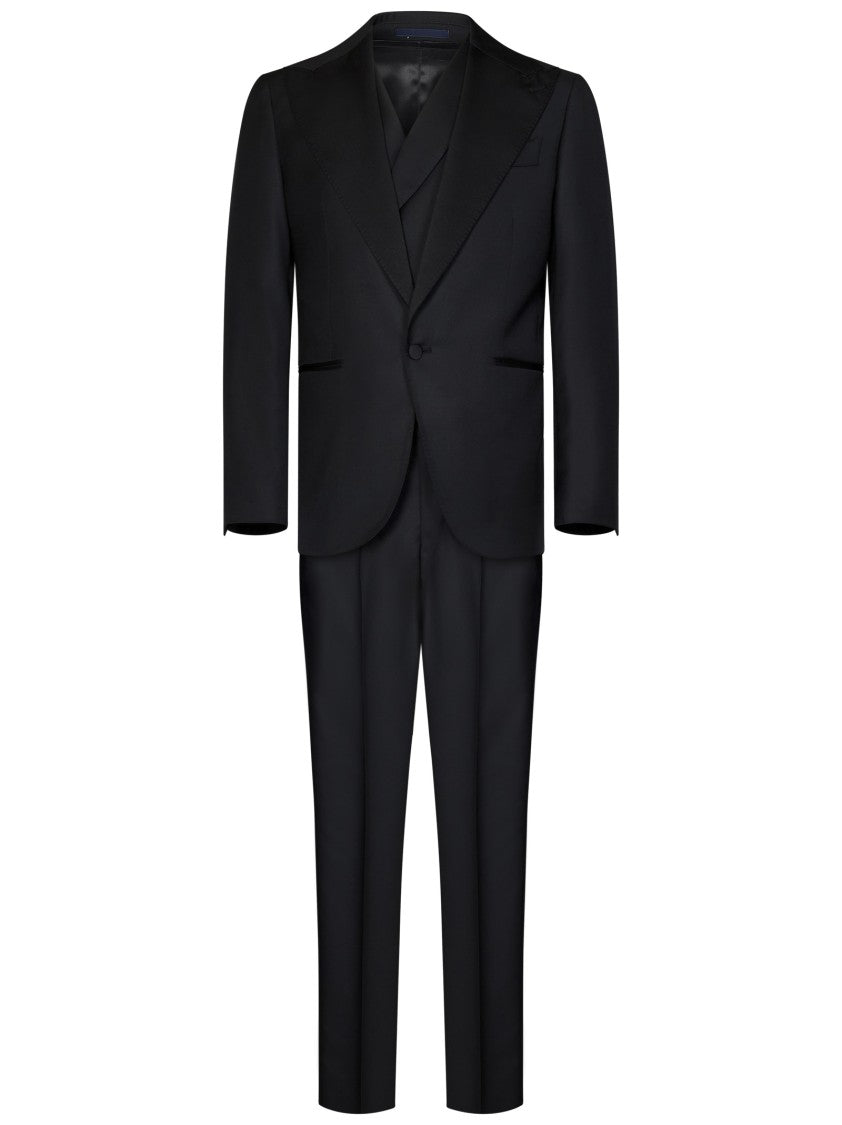 Franzese Collection Tailored Black Tuxedo Suit With Double-Breasted Design