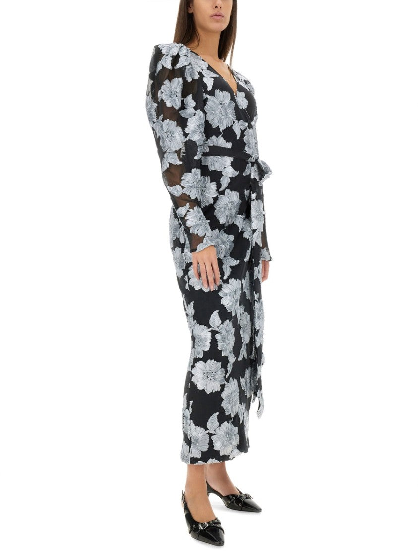 Rotate Long Floral Dress With Deep V-Neckline