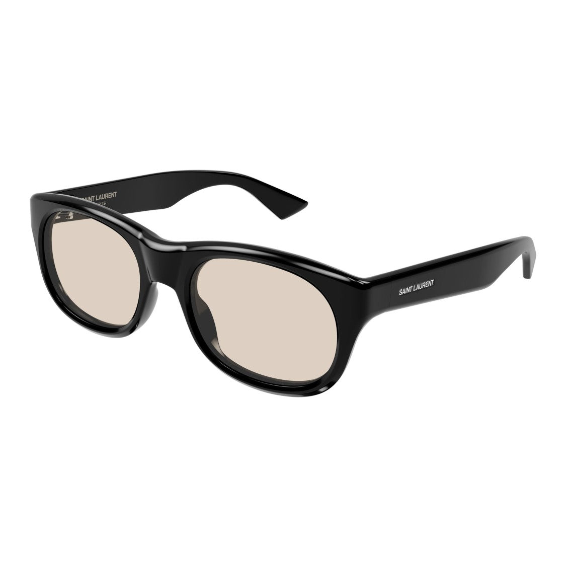 Saint Laurent Glossy Black Acetate Sunglasses With Soft Beige Lenses