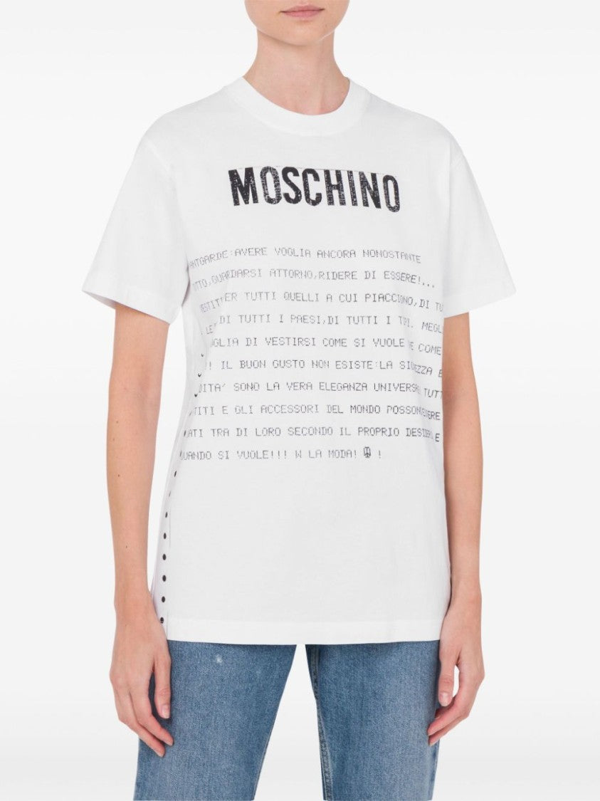 Moschino White Logo Print Crew Neck Top