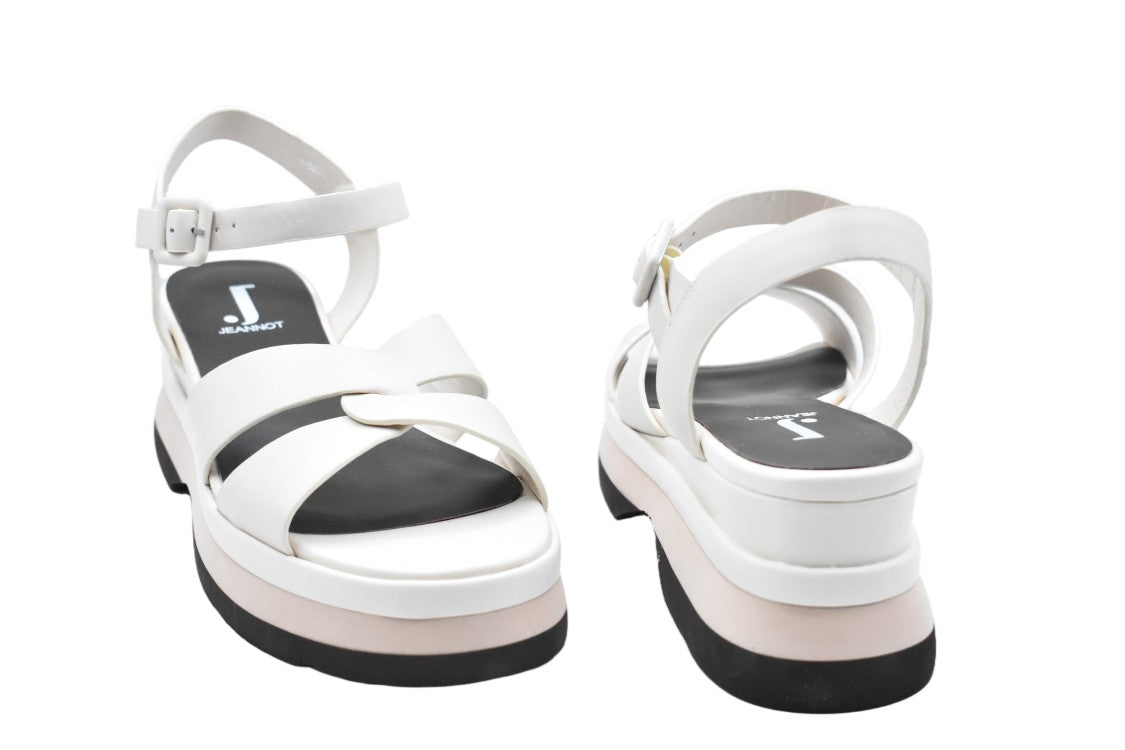 Jeannot Beige Leather Ankle Strap Wedge Sandals