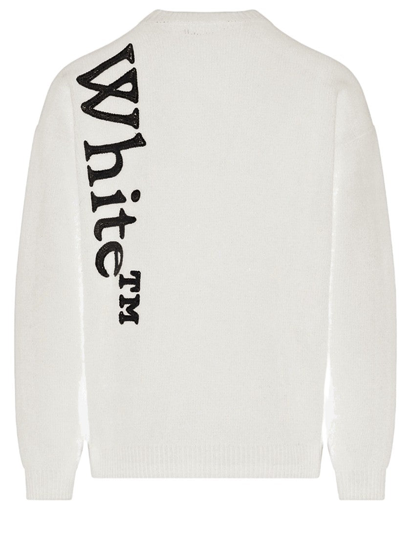 Off-White White Crew Neck Logo Print Wool-Blend Sweater