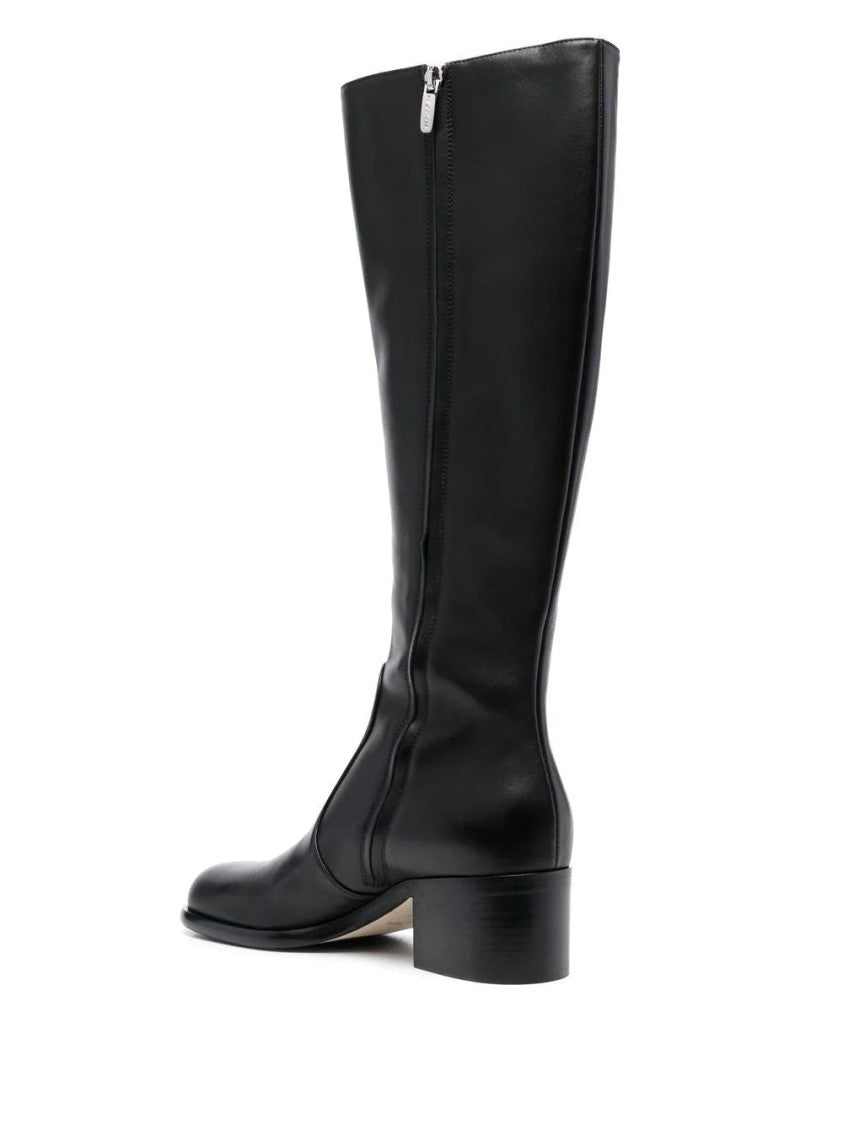 Sergio Rossi Long Black Leather Boots With Elegant Design And Side Zipper