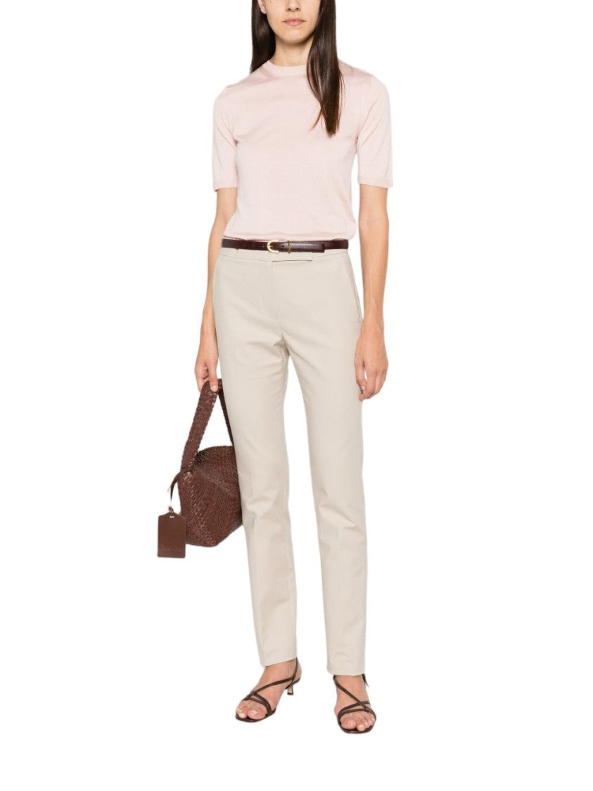 Max Mara Short-Sleeved Silk And Nylon Top With Ribbed Trim
