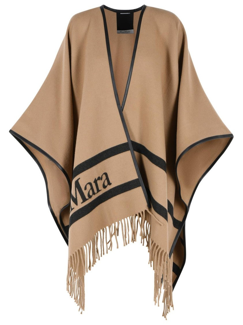 Max Mara 'Aris' Camel Jacquard Wool Poncho
