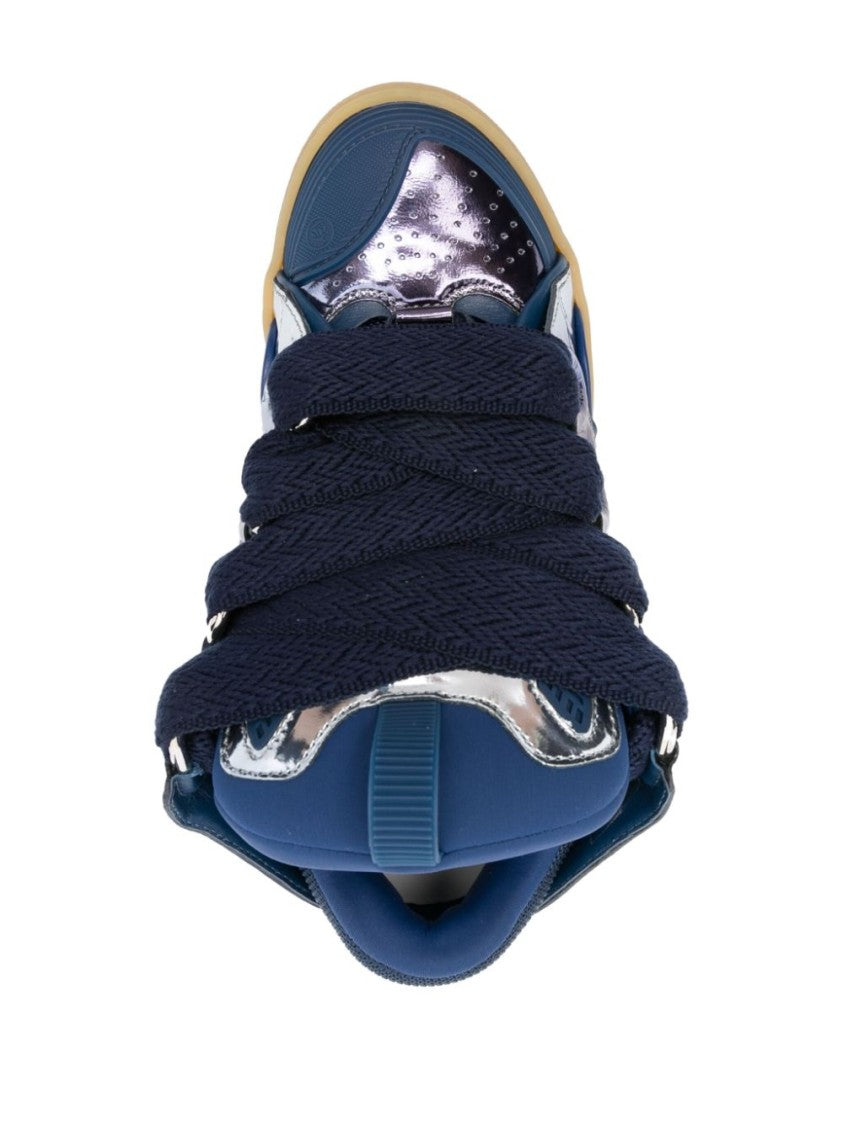 Lanvin Cornflower And Navy Blue Metallic Sneakers
