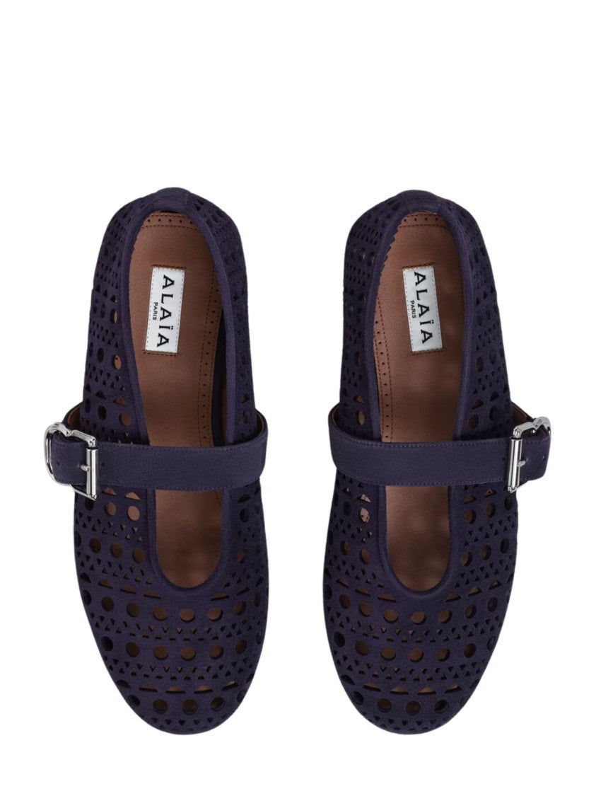 Alaïa Blue Vienne Motif Suede Flats