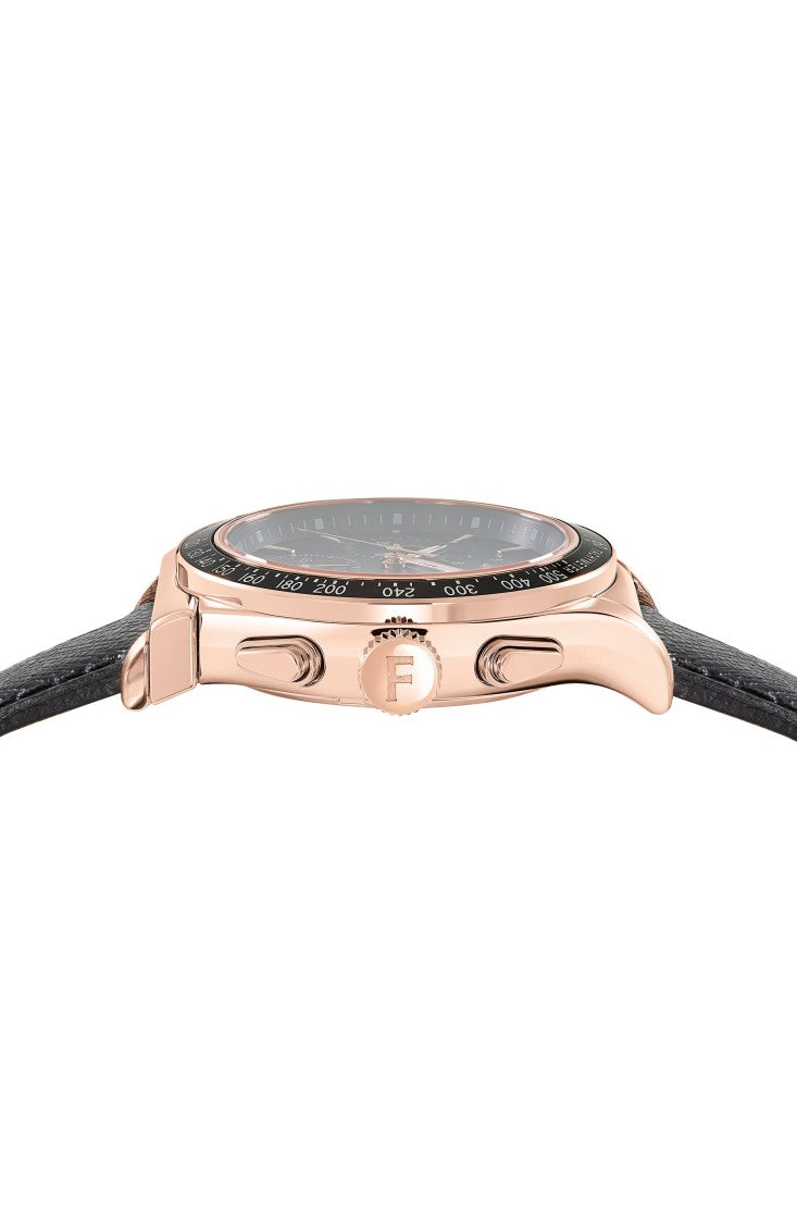 Ferragamo 1927 Chrono Leather Watch With Black Mother Of Pearl Dial
