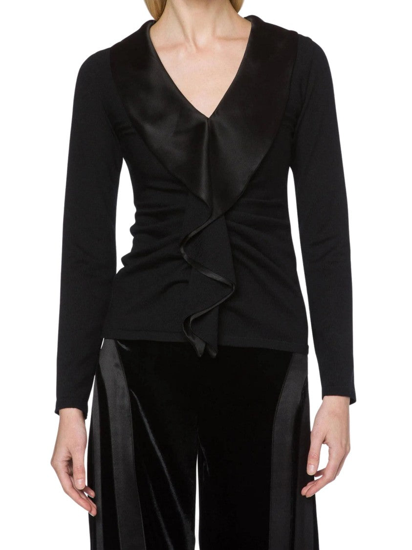 Alberta Ferretti Long-Sleeve Top Fine Merino Wool Satin