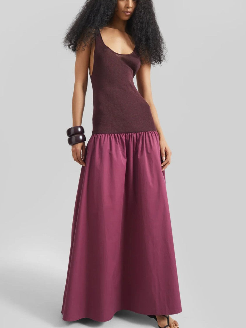 The Frankie Shop Burgundy Viscose-Blend Low Waisted Midi Dress