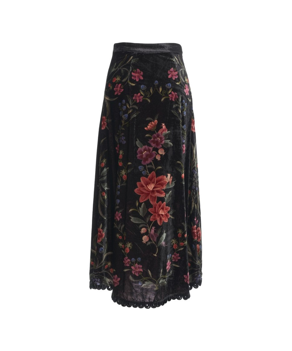 Farm Rio Floral Print Velvet Skirt