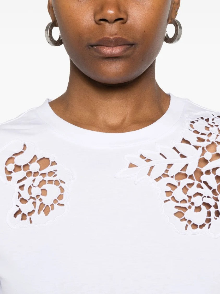 Ermanno Scervino Intricate Floral Cut-Out Short Sleeve Top