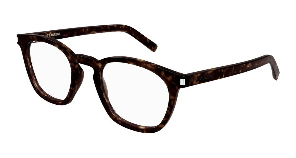 Saint Laurent Havana Metallic Accents Rounded Tortoiseshell Eyeglasses