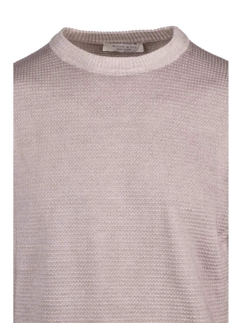 Wool & Co Finely Knitted Merino Crew Neck Pullover With Textured Pattern