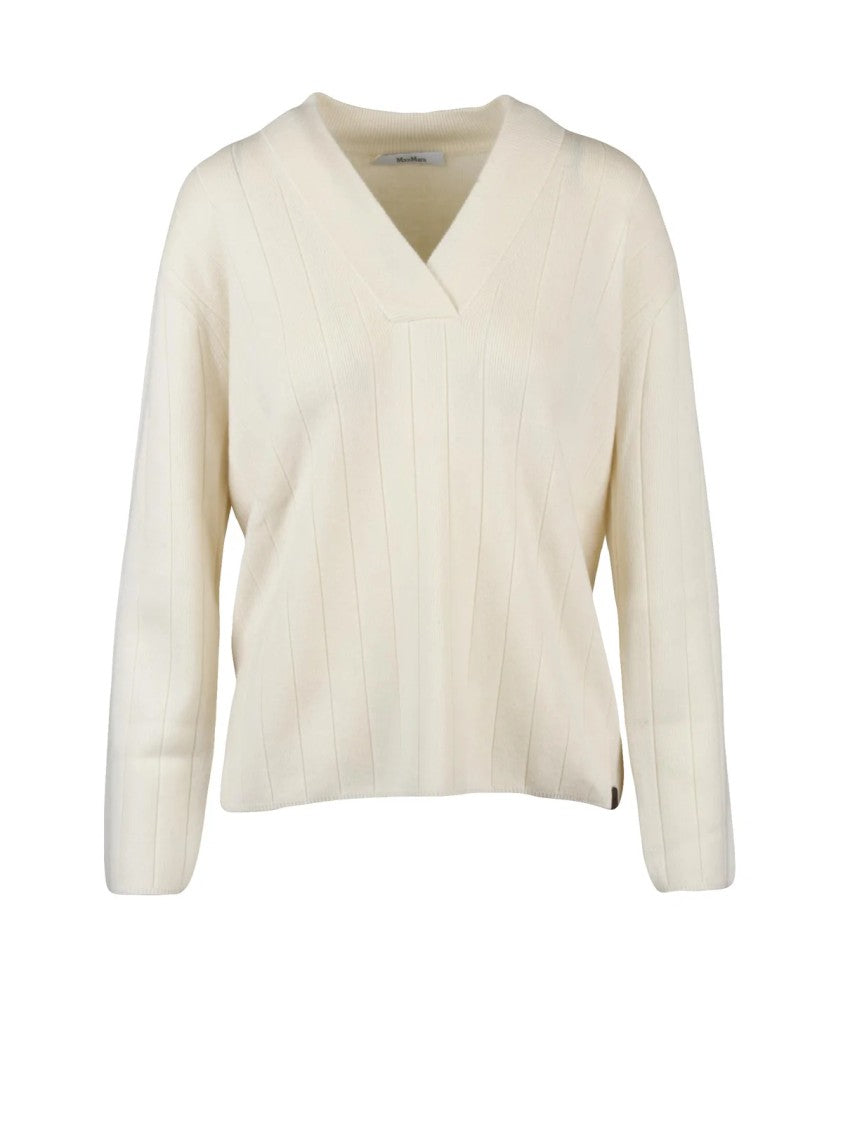 Max Mara Pure Cashmere V-Neck Sweater With Ribbed Knit Texture
