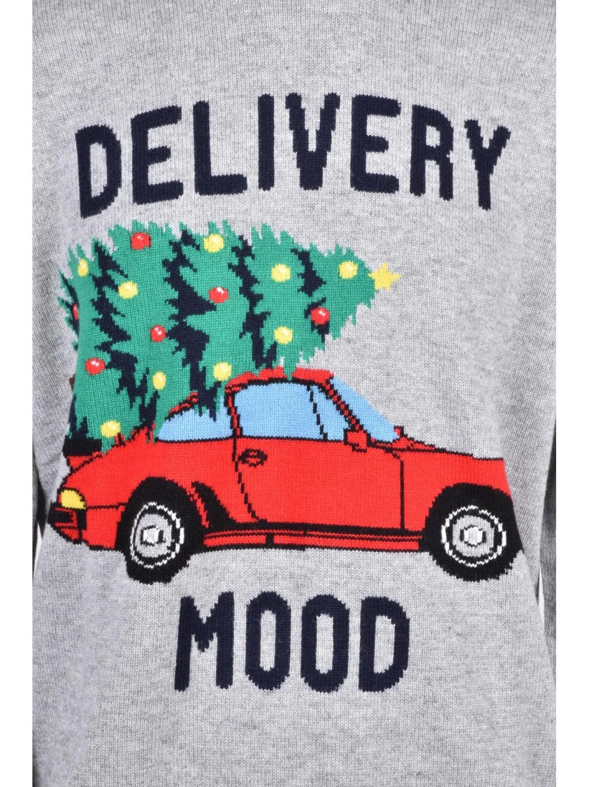 Mc2 Saint Barth Grey Car Graphic Wool-Blend Crewneck Sweater