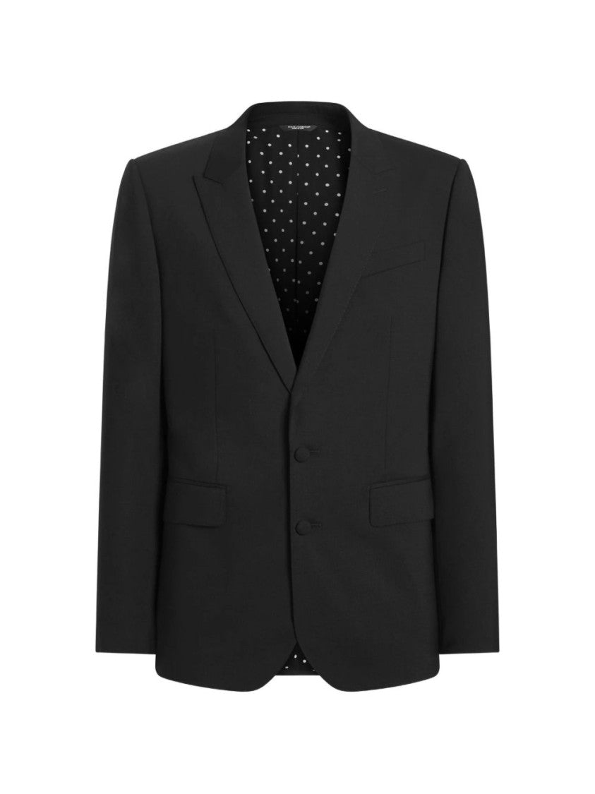 Dolce & Gabbana Tailored Black Wool Jacket With Classic Notch Lapel And Polka Dot Lining
