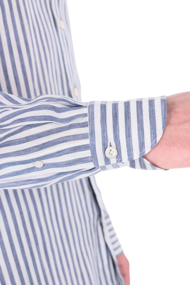 Finamore Gaeta Striped Linen-Lyocell Casual Shirt
