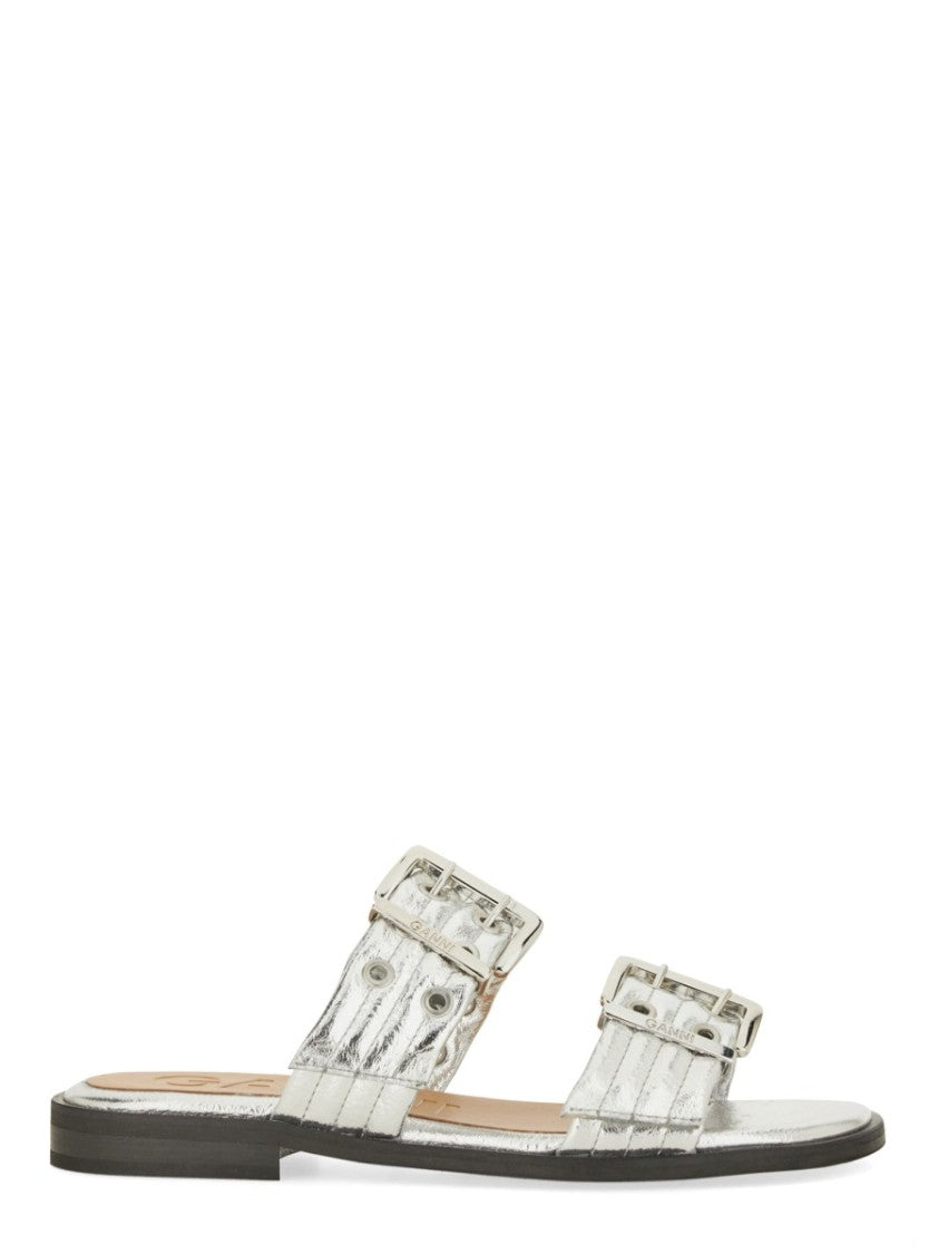 Ganni Metallic-Finish Sandals With Decorative Buckles
