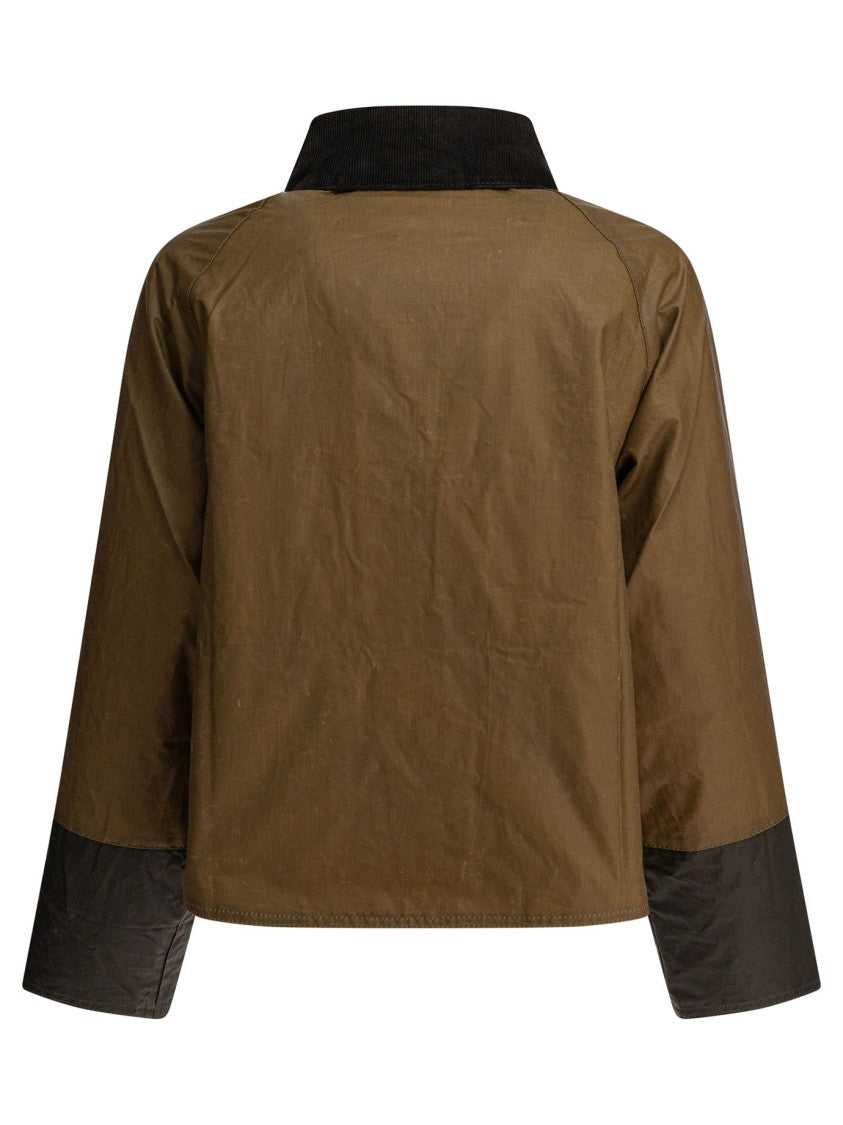 Barbour Cropped Patchwork Jacket With Corduroy Collar And Flap Pockets
