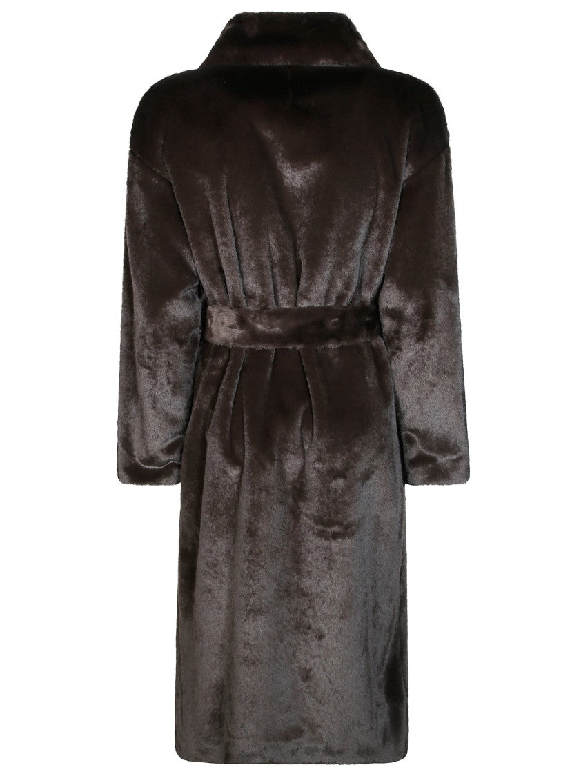 Herno Faux Fur Belted Long Coat