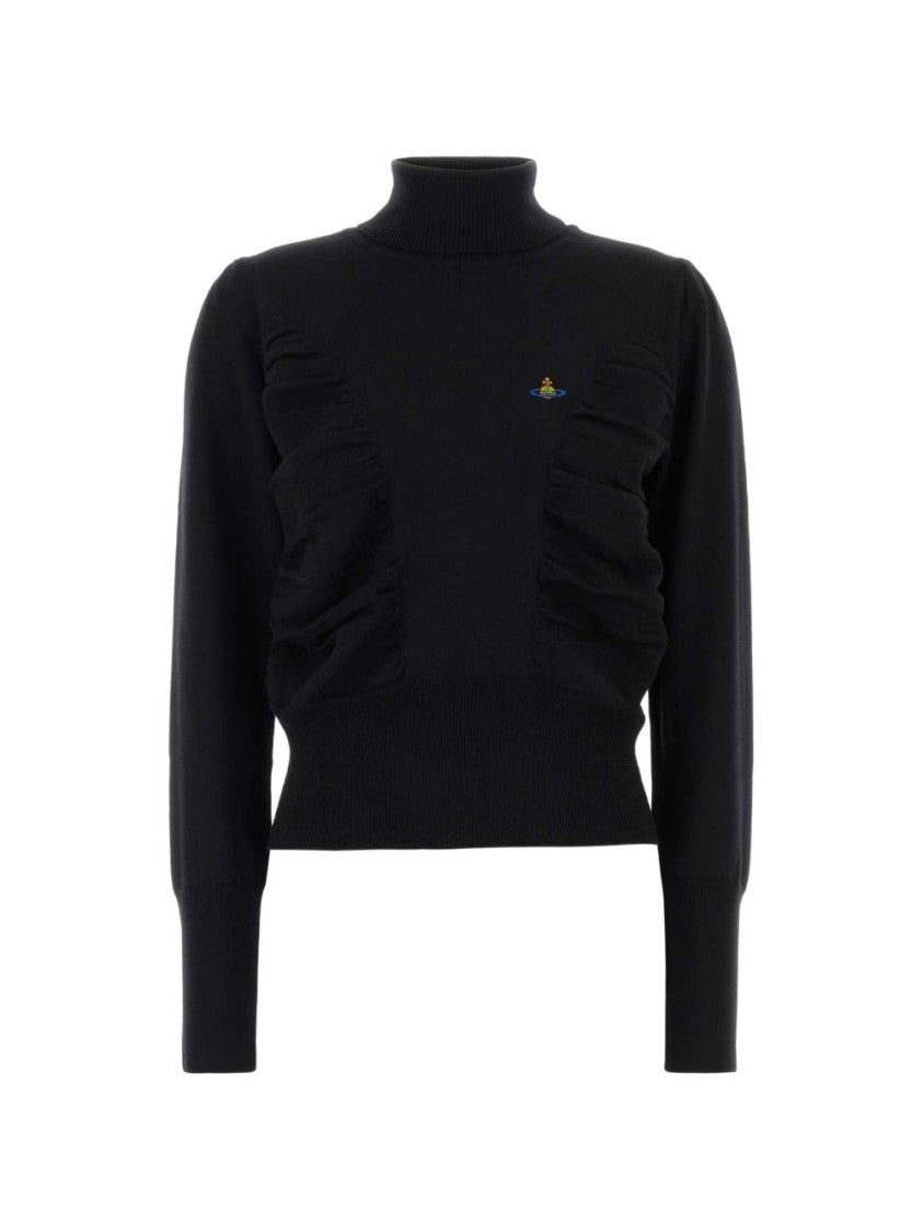 Vivienne Westwood Textured Black Sweater With High Neckline And Puffed Shoulders