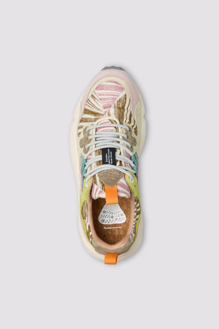 Flower Mountain Multi-Textured Sneakers With Floral And Striped Accents