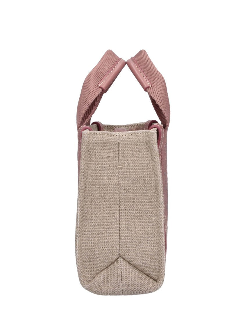 Chloé Textured Beige Structured Bag With Dusty Pink Straps