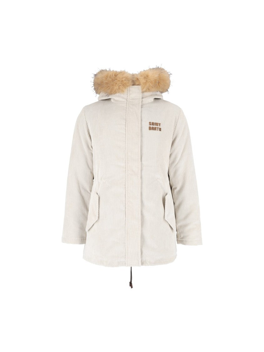 Mc2 Saint Barth Corduroy Parka With Synthetic Fur Trim And Functional Design