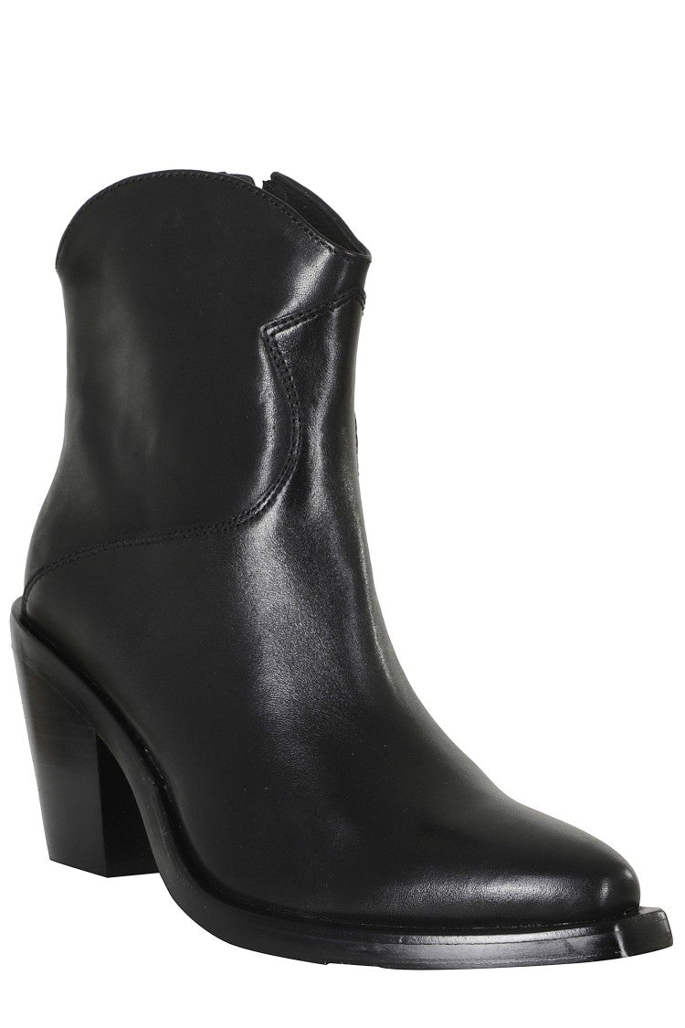 Ash Black Pull-On Leather Ankle Boots